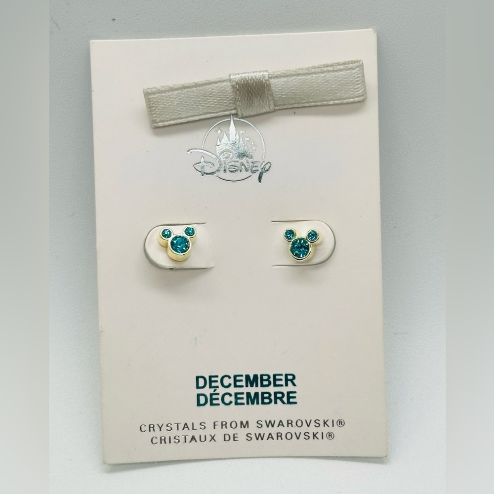 Disney Parks December Birthstone Crystal Mickey Stud Earrings Swarovski Birthday